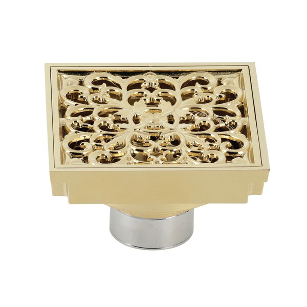 Kingston Brass BSF9771PB Watercourse Scroll 4" Square Grid Shower Drain, Brass BSF9771PB - main